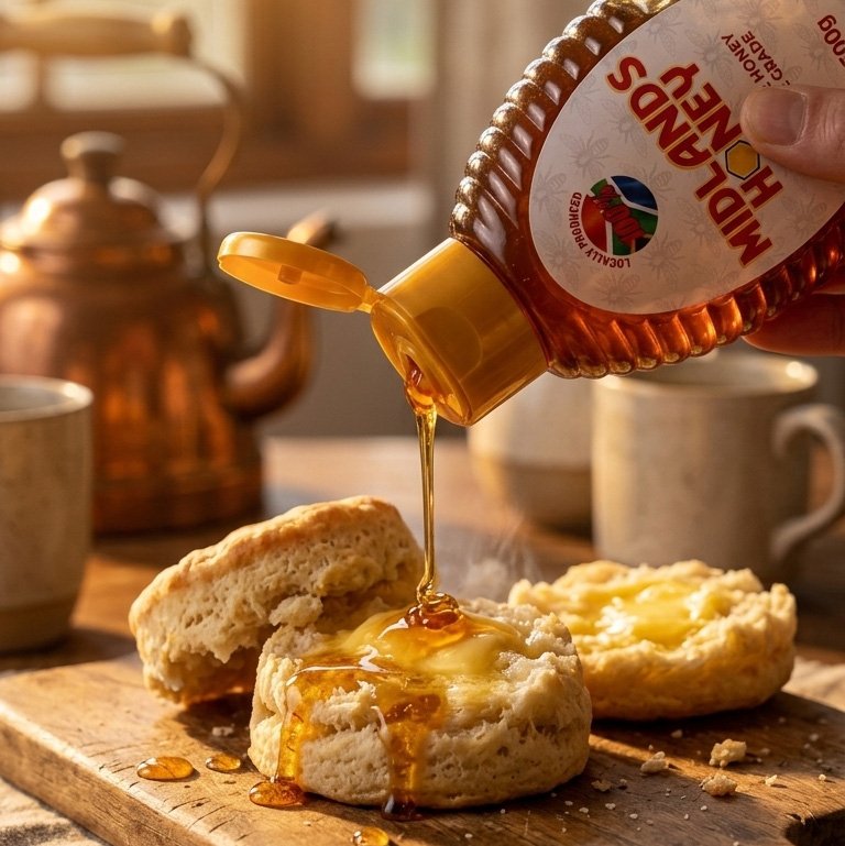 Drizzling Midlands Honey over scones
