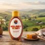 Midlands Honey bottle on a table with the midlands landscape in the background
