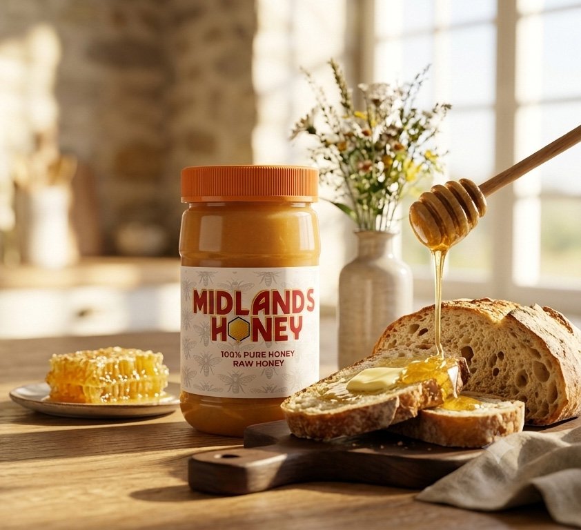 Drizzling raw honey over butter toast